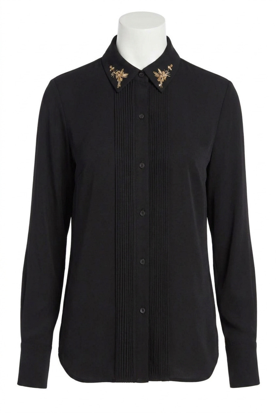 NEW LYSSE lizbeth embellished tuxedo shirt in black